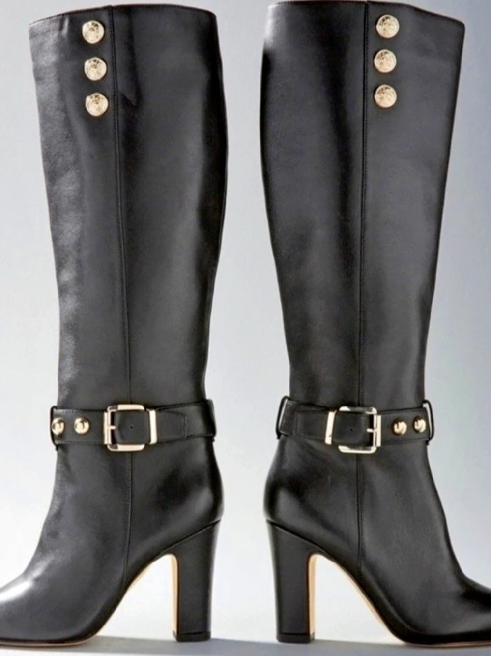 White House Black Market Amari Leather Military High-Heel Boot Black